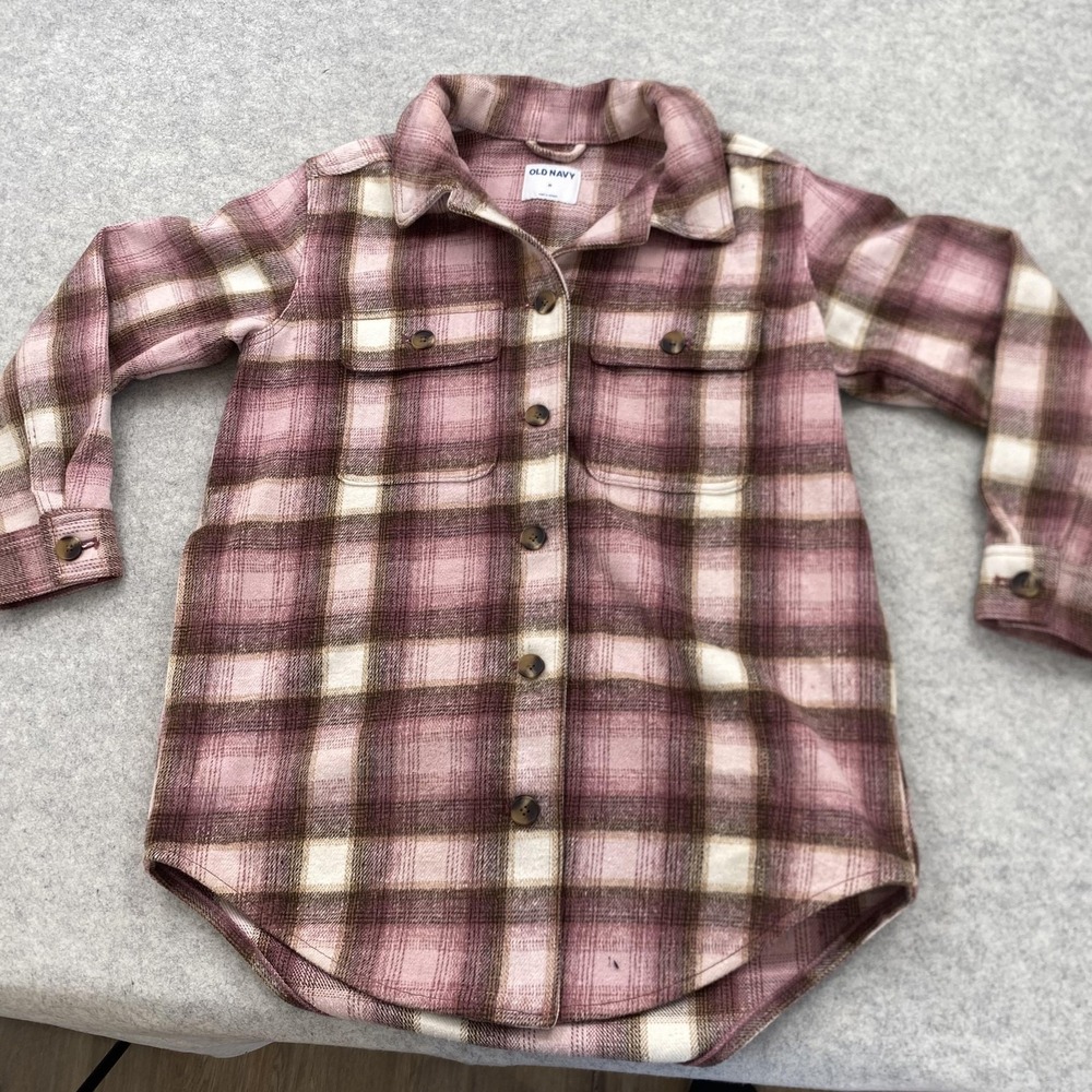 Old Navy Jacket Womens M Pink Plaid Flannel Lined Button Shirt Shacket Pockets